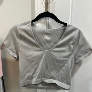 Gray V-Neck Women's Top